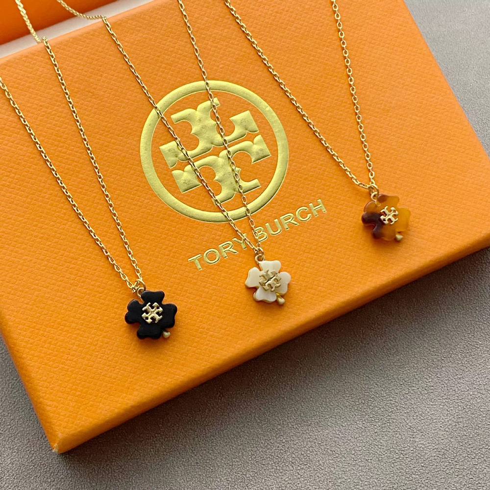 Tory Burch Vacation Colorful Dopamine Metal Flower Pendant Necklace Earrings Set